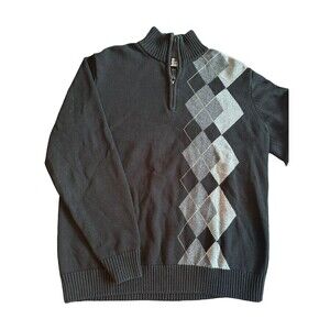 Oscar De La Renta 1/4 Zip Mock Neck Men's M Black 100% Cotton Sweater #C10-4‎